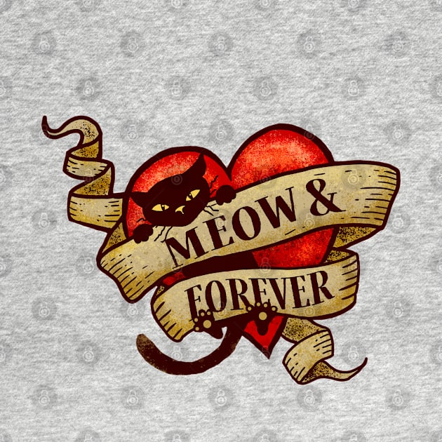 Meow and Forever - Cat Heart Tattoo by Jitterfly